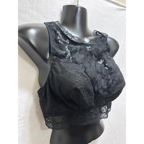 Victoria's Secret Bralette L Lace Sheer Black Lined Bra High Chest Open Back - Picture 2 of 8